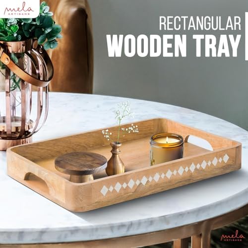 Mela Artisans Serving Tray with Elegant Scalloped Edges, Natural | 15 x 10 x 1.75 | Handcrafted Mango Wood Tray, Perfect for Breakfast, Tea/Coffee Serving, Home Décor, or Organizing